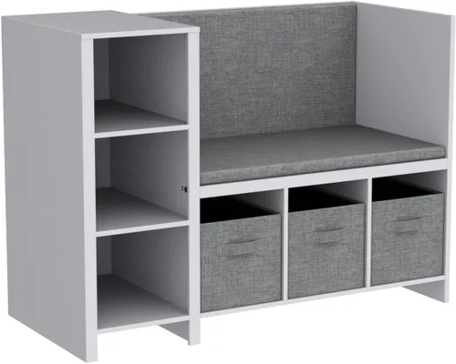 Vista 5 de UTEX Banco de lectura para niños con estantería, estantería para niños y organizador de almacenamiento con cojín de asiento, banco de lectura