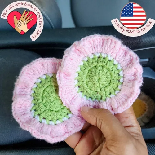 Vista 2 de Juego de posavasos de flores con volantes de ganchillo de algodón (Blush Garden)