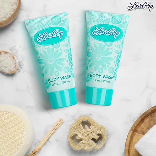 Vista 8 de LavaPop - Gel de baño tamaño viaje - Iris, violeta y ámbar, 0.7 onzas líquidas, paquete de 100 - Deleita a tus invitados con gel de baño calmante