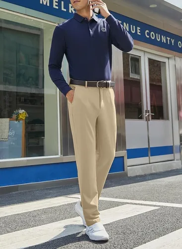 Vista 5 de JMIERR Pantalones de golf para hombre, elásticos, ajustados, para correr, viajes, trabajo, pantalones de vestir chinos para hombre