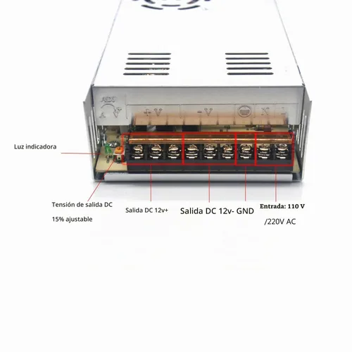 Vista 5 de Fuente de alimentación de 12 V 30 A, adaptador universal de transformador de conmutación regulada para tiras de luces LED, cámara CCTV y proyecto