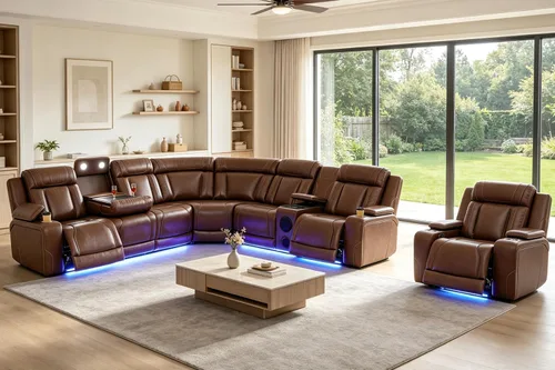 Vista 30 de Juego de sofá seccional reclinable de cuero, sofá seccional con 4 sillones reclinables