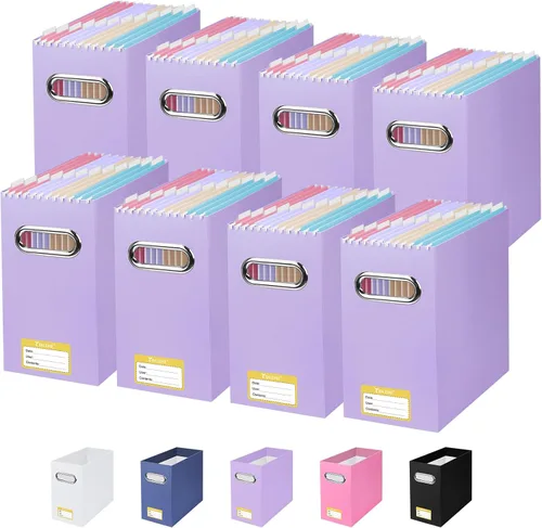 Vista 25 de BALEINE Caja organizadora de archivos, organizador de carpetas de archivos de cartón con asa para tamaño carta, caja de archivos plegable portátil