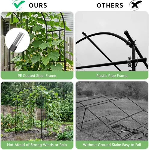 Vista 5 de DoCred Enrejado de arco de jardín grande para plantas trepadoras, 87 pulgadas de alto, soporte de metal para plantas, arco para trepar vides