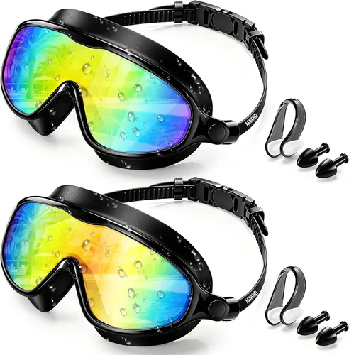 Vista 12 de Aegend Gafas de natación para adultos y jóvenes, paquete de 2 gafas de natación antivaho anti-UV para hombres y mujeres
