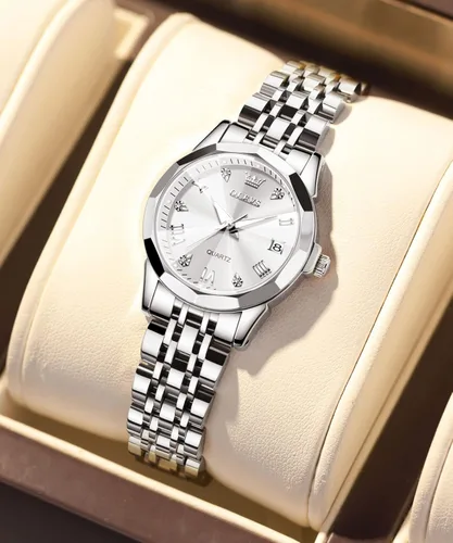 Vista 7 de OLEVS Reloj elegante para mujer reloj de cuarzo analógico de diamante dos tonos acero inoxidable impermeable luminoso regalo