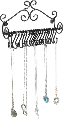 Vista 7 de Estante Montado en la pared diseño de espirales de metal negros de almacenamiento de cosméticos c/20 Collares para colgar – MyGift