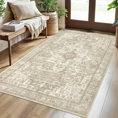 Vista 88 de SIILOOM Alfombra lavable de 2 x 3 pies, alfombra suave color taupe ceniza para entrada, tapete antideslizante para puerta de interior, tapete