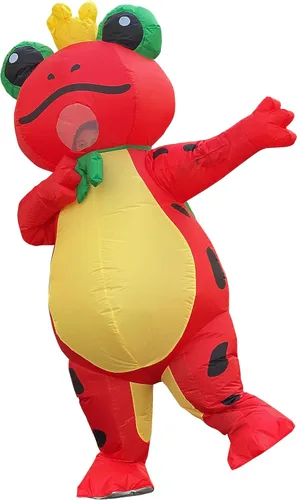 Vista 4 de JYZCOS Disfraz inflable de príncipe de rana con corona para adultos, lindo y divertido animal de Halloween, traje inflable para fiesta de cosplay