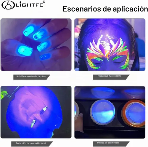 Vista 5 de Linterna UV Mini E2A 395nm, Luz Ultravioleta Recargable en Llavero, Luz Negra Profesional para Curación de Resina, Detector de Orina de Mascotas