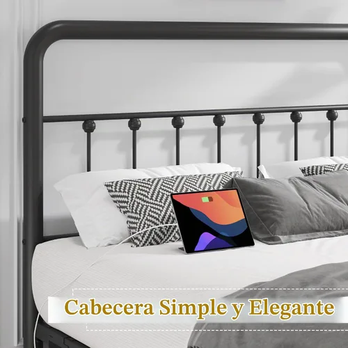 Vista 5 de Fluest Marco de Cama Full de 14 Pulgadas Marco de Cama de Plataforma de Metal Clásico con Estación de Carga y LED, Cabecero/Pie de Cama