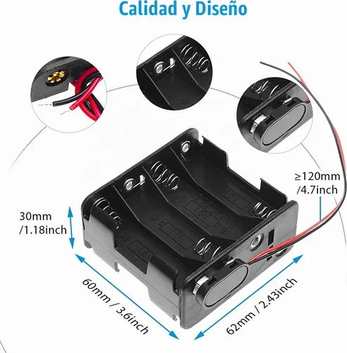 Vista 2 de 2 soportes para 8 pilas AA con clip de batería tipo I cableado y conector a presión estándar Características I Tipo Clip de batería con cable