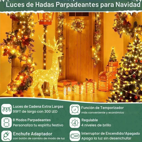 Vista 2 de Guirnalda de luces LED de 99 pies con 300 luces para dormitorio, patio, interior/exterior, impermeable, luces de cobre para cumpleaños, boda