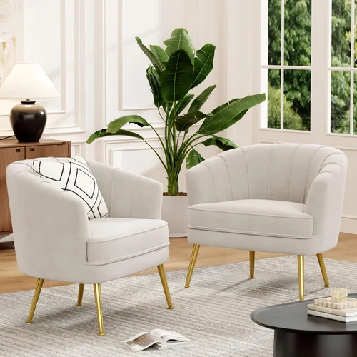 Vista 13 de Silla de acento de terciopelo Andeworld, silla de sofá individual moderna tapizada, sillón de club barrel cómodo para sala de estar con patas