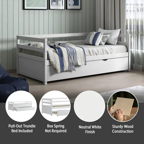 Vista 6 de Hillsdale Sofá cama individual de madera caspio con nido, color blanco