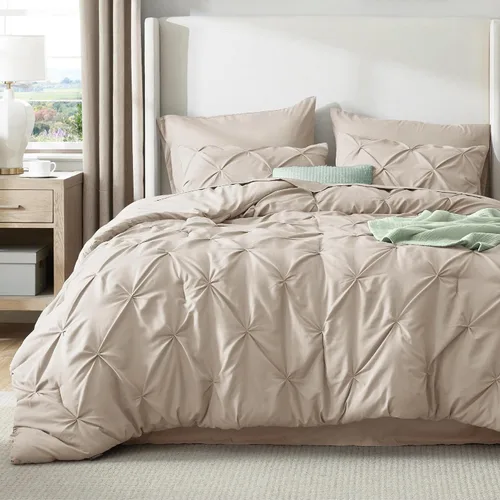 Vista 87 de Bedsure - Juego de edredón tamaño individual gris - Ropa de cama tamaño individual en una bolsa de 5 piezas, juego de cama Pintuck GentleSoft™