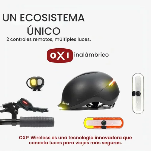 Vista 10 de Overade Casco salvavidas para bicicletas y e-scooters, con potente iluminación delantera/trasera, función intermitente, talla única