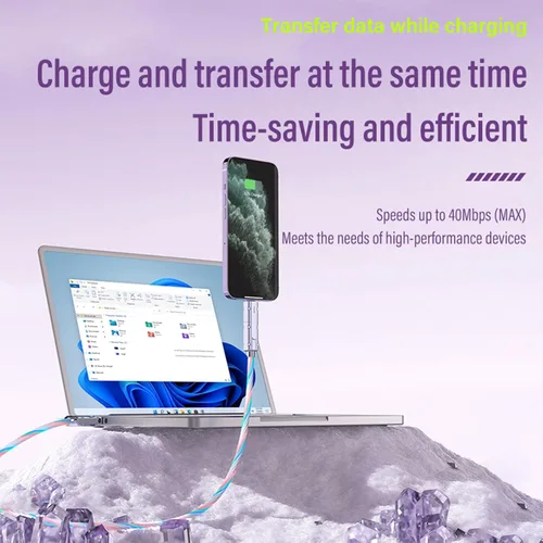 Vista 5 de Cable USB PD cargador rápido iluminado (USB 4 en 1 azul), soporta transferencia de datos, se puede utilizar como luz nocturna, longitud del cable