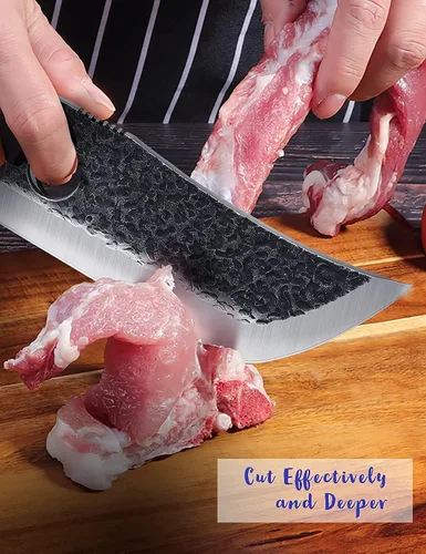 Vista 7 de DRGSKL Cuchillo Hendidor de Carne Forjado a Mano Cuchillos de Carnicero para Padres para Cortar Carne Cuchillo de Chef de Espiga Completa con Funda