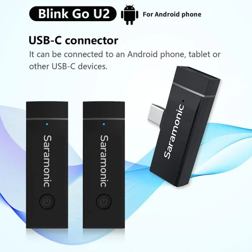 Vista 2 de Saramonic Micrófono inalámbrico para Android, Blink GO-U2 Micrófono inalámbrico Lavalier con cancelación de ruido para dispositivos