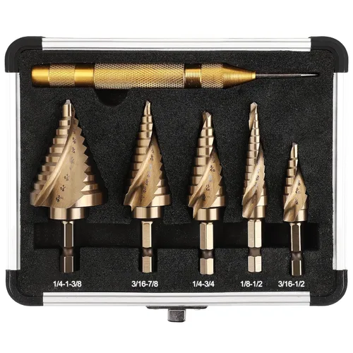 Vista 7 de COMOWARE Juego de 3 brocas de cobalto M35 con vástago hexagonal de 1/4", punzón automático, diseño de impacto de dos hélices, ideal para metal M35