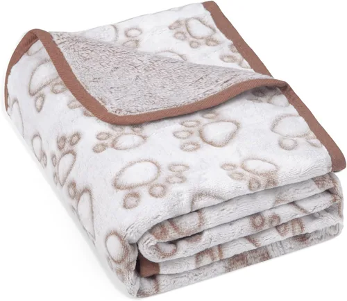 Vista 18 de Stuffed Manta Premium Suave para Perro Pequeña Beige, con Franela Beige Lindo Estampado de Huellas, 24 x 32 pulgadas, Manta para Gatos Suministros