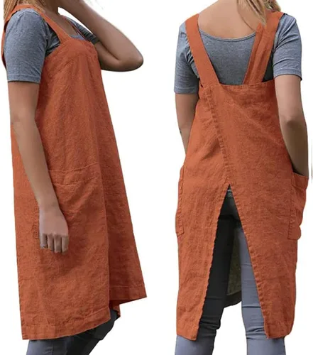 Vista 9 de WROLEM Women's Cross Back Pinafore Apron with Large Pockets Home Kitchen, Restaurant, Coffee house,Cooking Gardening Works