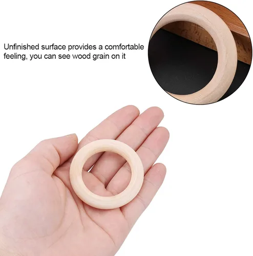 Vista 6 de 50 piezas de madera para manualidades, anillos de dentición de madera sin terminar, anillos de madera, aros de madera para manualidades