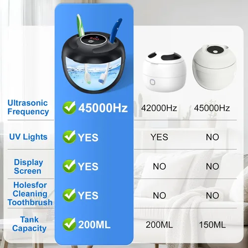Vista 7 de Máquina Limpiadora Ultrasónica de Retenedores Hossili, Cápsula de Limpieza Ultrasónica de 200ML con 4 Modos, Temporizador Digital para Limpiador
