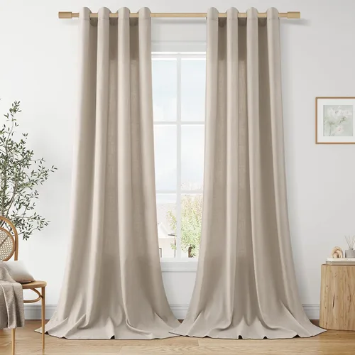 Vista 38 de Cortinas de lino negro para dormitorio y sala de estar de 84 pulgadas de largo, juego de 2 paneles, para habitación de niños, filtro de luz