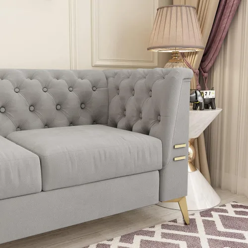 Vista 4 de Sofá de terciopelo de 82 pulgadas con patas de metal para sala de estar y dormitorio (gris claro)