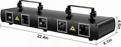 Vista 3 de U`King - Luz láser de DJ, 5 efectos de haz de luz, luces de fiesta de DJ activadas por sonido, espectáculo de luz láser RGBYC LED con control DMX