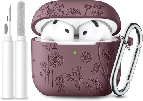 Vista 28 de Lerobo Funda para AirPods 5/4, funda de silicona suave grabada con flores A-Negro