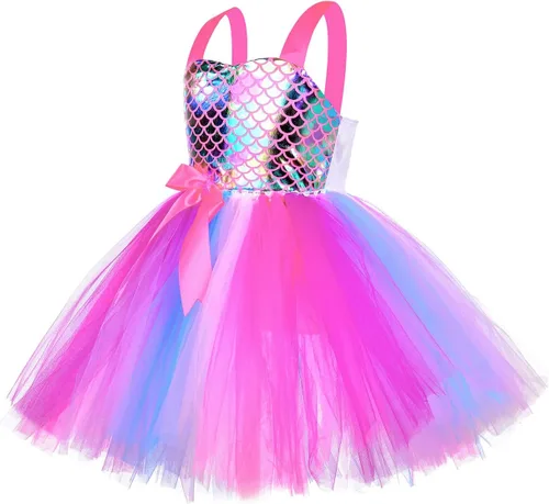 Vista 4 de Tutu Dreams Summer 4 Colors Mermaid Dress for Girls with Headband Birthday Party Gifts Dress Up Clothes