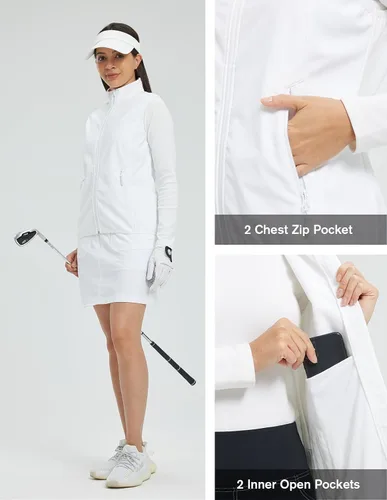 Vista 4 de fit space Chaleco Softshell para mujer, atlético, cálido, sin mangas, con bolsillos con cremallera, ciclismo, correr, golf