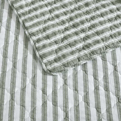 Vista 4 de Stone Cottage - Juego de edredón de tamaño individual, ropa de cama reversible de algodón con fundas de almohada a juego, juego de cama ideal a Verde