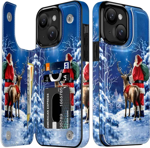 Vista 137 de LETO para iPhone 15 Pro Funda tipo cartera - Tapa tipo folio con patada - Diseños de moda - Tarjetero - Funda protectora para mujeres y niñas - 6.1
