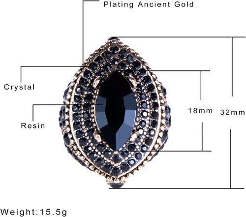 Vista 6 de CKHAO Anillo de mujer - 1.260 in de gran tamaño chapado en oro antiguo estilo turco negro piedra preciosa anillo vintage joyería de las mujeres