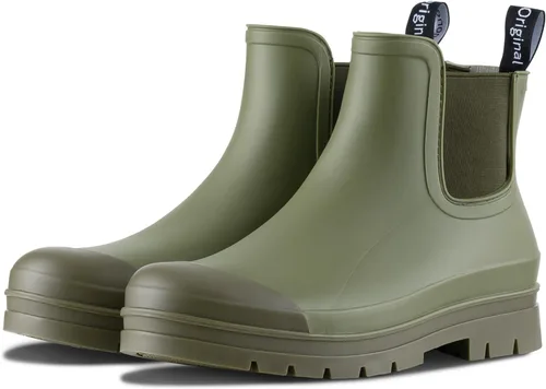 Vista 10 de Planone - Botas cortas de lluvia de ancho amplio para mujer, Chelsea impermeables de moda para mujer, botas de jardín al aire libre mate, botas