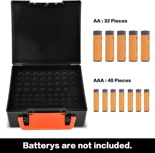 Vista 2 de FULLCASE Organizador de almacenamiento de baterías con soporte para 72 pilas AA AAA, cajas contenedor para garaje, organizador para cajones del Negro