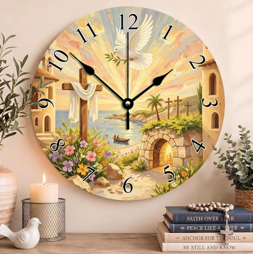 Vista 21 de Reloj de pared con versículo bíblico, con cita religiosa, reloj de madera, texto inspirador cristiano, reloj de madera rústico personalizado