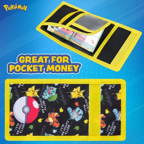 Vista 6 de Pokemon - Cartera triple plegable para niños con compartimento para monedas con cremallera y bolsillo transparente para identificación