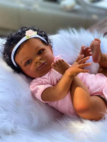 Vista 4 de Muñecas Reborn realistas Black Girl Barato de 20 pulgadas Muñecas de bebé que se ven reales realistas con ojos abiertos afroamericanos de la vida