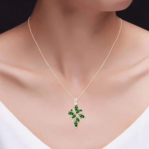 Vista 5 de Simulado Esmeralda & Blanco CZ verde colgante collar en plata de ley chapada en oro de 14quilates (2,44ct)