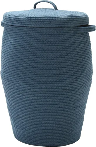 Vista 22 de Cesta alta de cuerda de algodón hecha a mano de 26"x20" con tapa, elegante forma de frasco con cubierta, cesto para ropa con tapa, para dormitorio