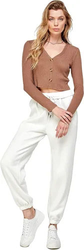 Vista 2 de IUUI Pantalones deportivos casuales de forro polar holgados para mujer, pantalones deportivos plegables de cintura alta, pantalones deportivos