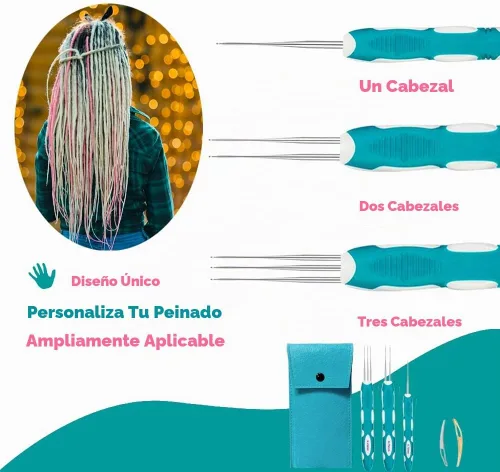 Vista 6 de Yarniss Ganchos de ganchillo para rastas con mango ergonómico, aguja de ganchillo para cabello de 0.75mm para trenza Loc Azul