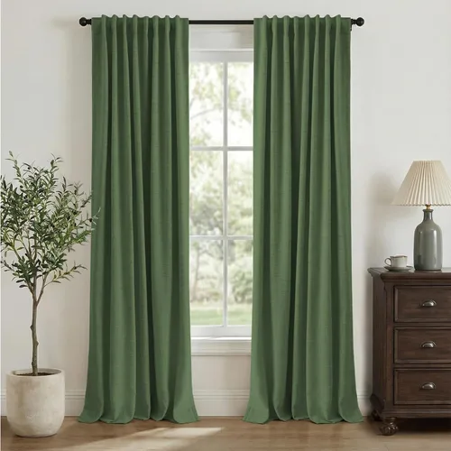 Vista 29 de INOVADAY Cortinas 100% opacas de 63 pulgadas de largo, juego de 2 paneles de lino con pestaña trasera, bolsillo para barra, cortinas opacas