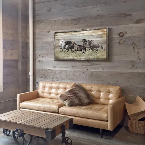 Vista 5 de Cuadro de caballos de madera para decoración de pared: pintura moderna de animales de caballo de vida silvestre sobre arte de pared de madera