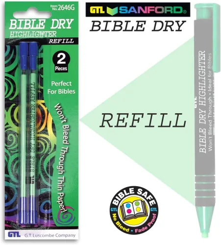Vista 5 de G.T. Luscombe Company, Inc. Resaltador recargable Bible Dry con 2 paquetes de recambios (verde)